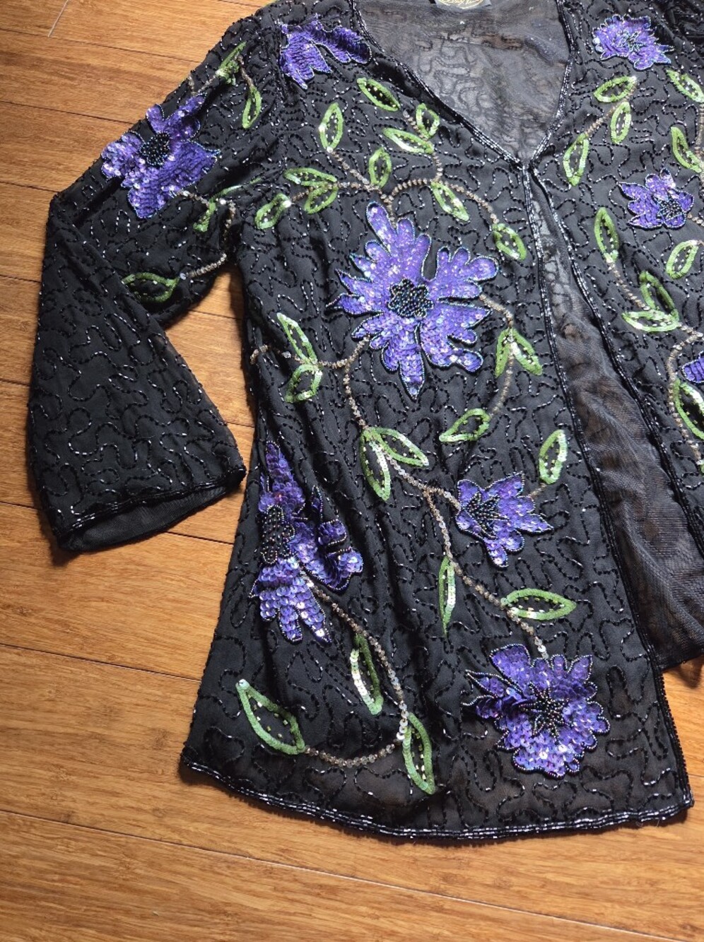 Vintage Alex Kim Beaded Sequin Floral Evening Jacket 90s Whimsigoth Art to Wear